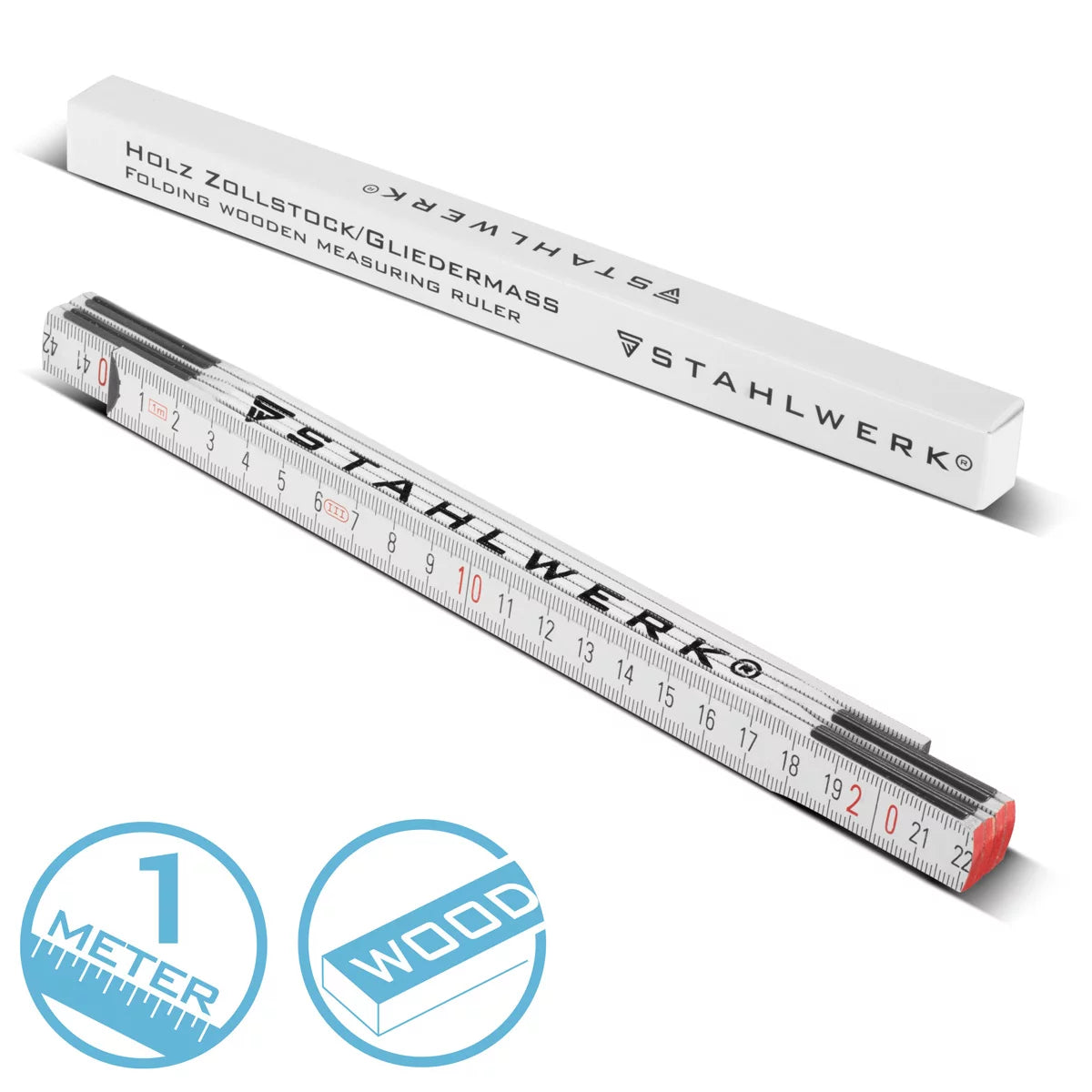 Stahlwerk Zollstock 1 meter of precise wooden location | Mäntstab | Scale | Tale tape | Meter measure with easy -to -read metric digits
