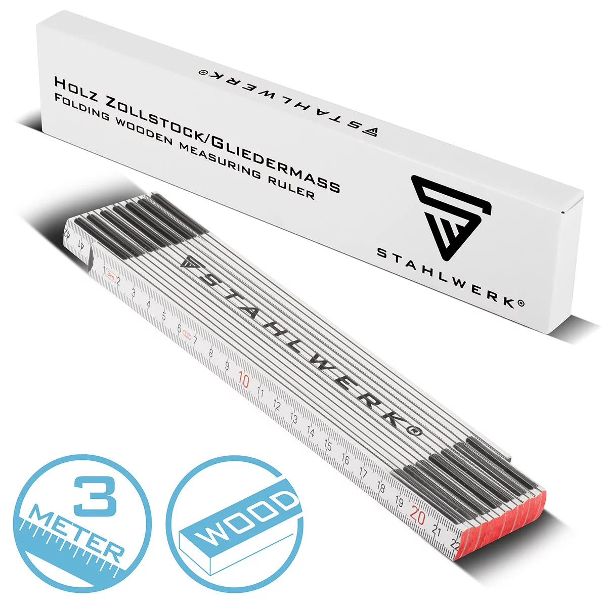 Stahlwerk Zollstock 3 meters of precise wooden structure | Mäntstab | Scale | Tale tape | Meter measure with easy -to -read metric digits