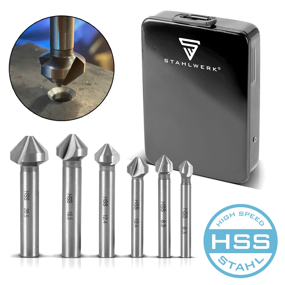 SEGLIERE HSS HSS Cone Pen 6 Set 90 ° 6,3-20,5 mm DIN 335 Form C Senker | Deutzenker | Drill Senk | Ansenker | Sink | Strumento Senk | Cono universale impostato per legno, metallo e materie plastiche