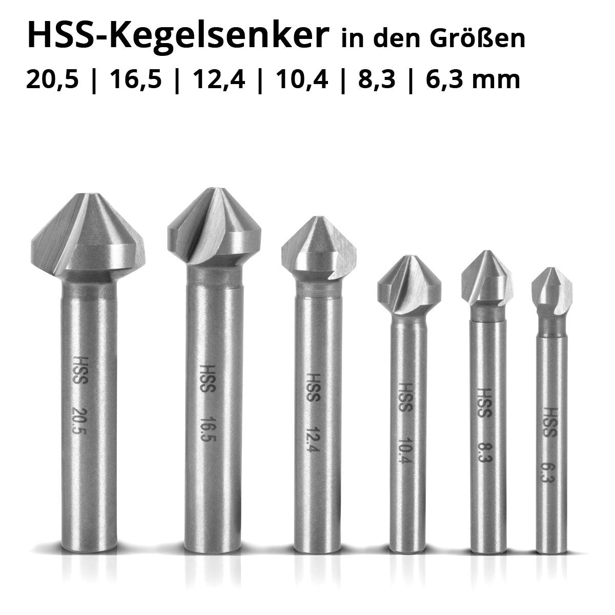 Çelik işleri HSS Koni Kalem 6 Set 90 ° 6.3-20.5 mm Din 335 Form C Senker | Deutzenker | Senk Matkap | ANSENKER | Lavabo | Senk Aracı | Ahşap, metal ve plastik için evrensel koni seti