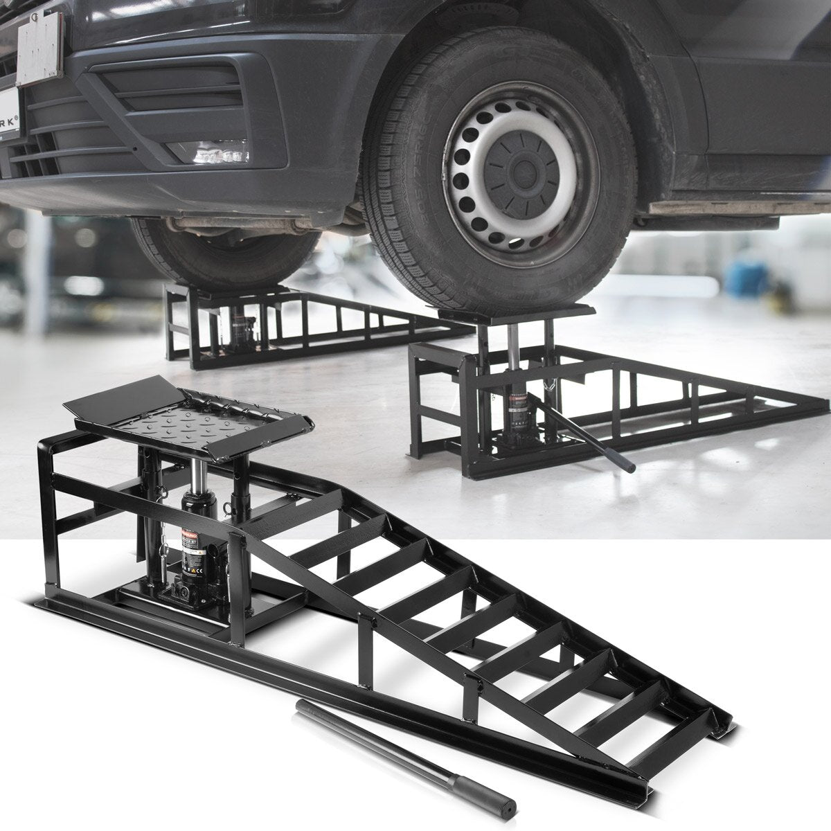 STAHLWERK Hydraulische Auffahrrampe GTH-14 ST mit 5 Tonnen Tragkraft Auffahrbock mit Wagenheber | höhenverstellbare Auto-Rampe | Pkw-Rampe | Kfz-Bock