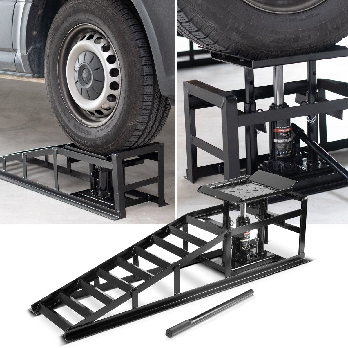 STAHLWERK Hydraulische Auffahrrampe GTH-14 ST mit 5 Tonnen Tragkraft Auffahrbock mit Wagenheber | höhenverstellbare Auto-Rampe | Pkw-Rampe | Kfz-Bock