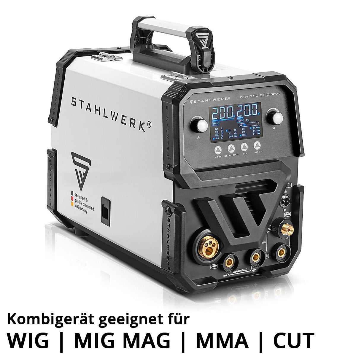 Stahlwerk combi welding device CTM-2550 ST digital full equipment 5-in-1 protective gas welding device | Inverter with 200 A, spot function, synergic wire feed and integrated 50 A plasma cutter cut | WIG | Mig Mag | MMA | Flux