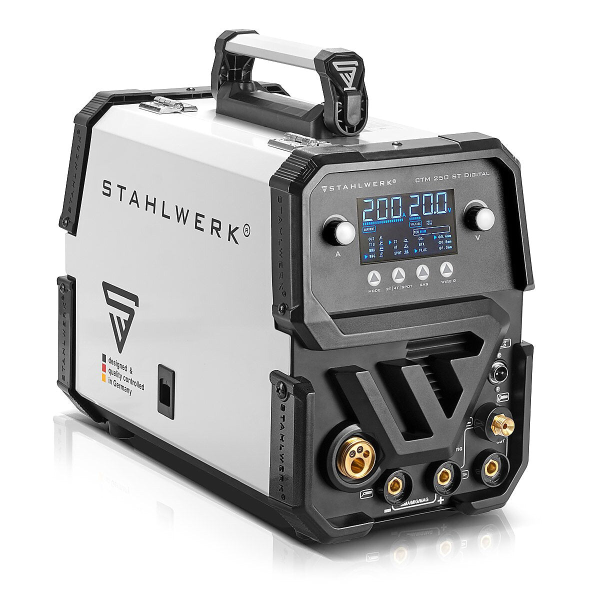 Stahlwerk combi welding device CTM-2550 ST digital full equipment 5-in-1 protective gas welding device | Inverter with 200 A, spot function, synergic wire feed and integrated 50 A plasma cutter cut | WIG | Mig Mag | MMA | Flux