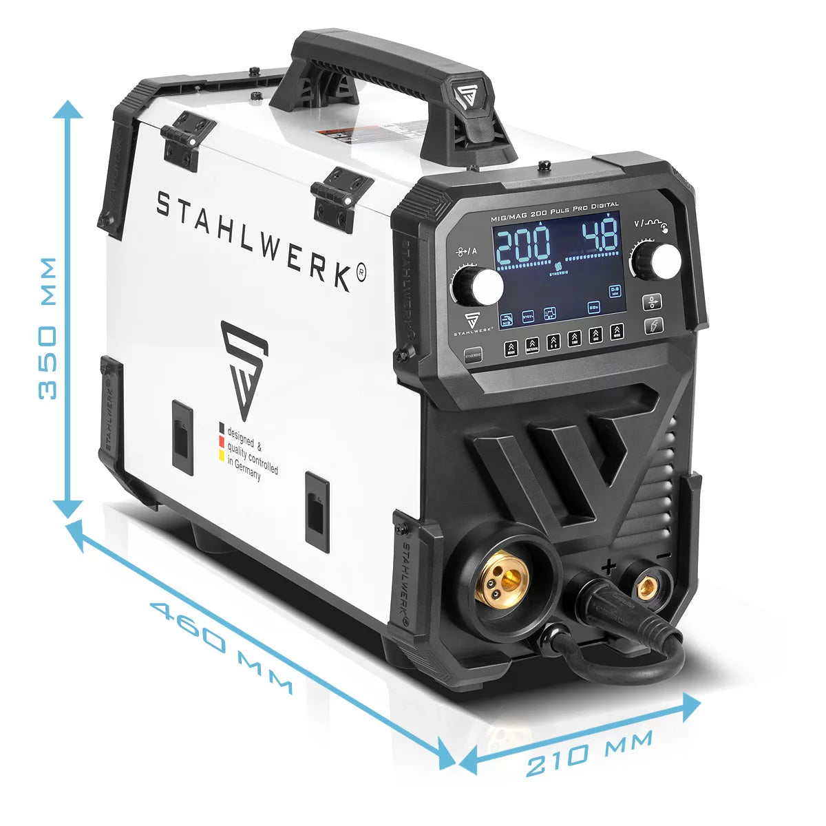 STAHLWERK MIG MAG 200 Spot Puls Pro Digital Vollausstattung Schutzgas-Schweißgerät | IGBT Inverter mit 200 A, synergischem Drahtvorschub, 4-Rollen-Antrieb, FLUX, Lift-TIG, MMA, MIG-Puls für Aluminium