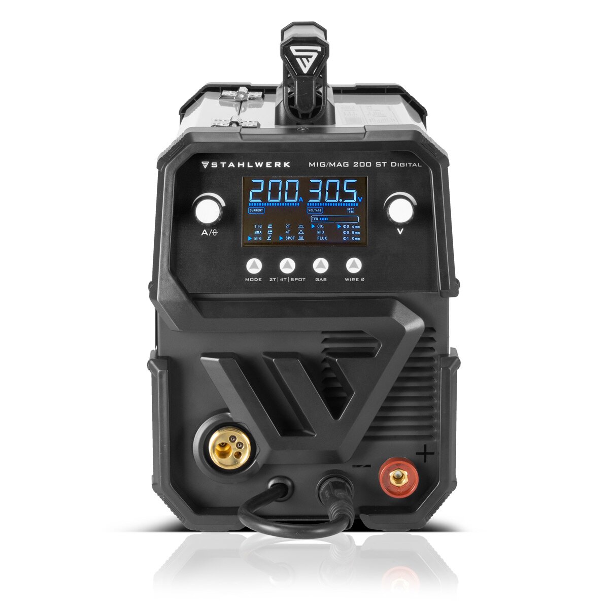 Steelworks welding machine MIG MAG 200 ST DIGITAL IGBT protective gas welding equipment | Inverter with 200 A, spot function, synergic wire feed, Flux and MMA | ARC function