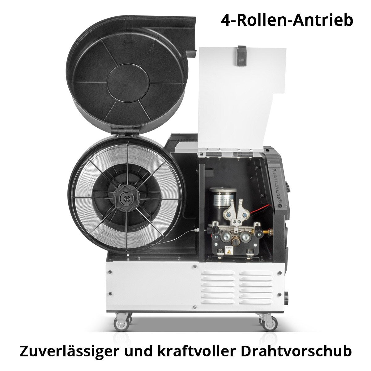 STAHLWERK Schweißgerät MIG 270 Puls Pro Vollausstattung | 4-in-1 Schutzgas-Schweißgerät mit Pulsfunktion | Inverter mit 270 A, Spot-Funktion, synergischem Drahtvorschub, 4-Rollen-Antrieb, FLUX, Lift TIG und MMA | ARC Funktion | Puls-Alu-Schweißfunktion