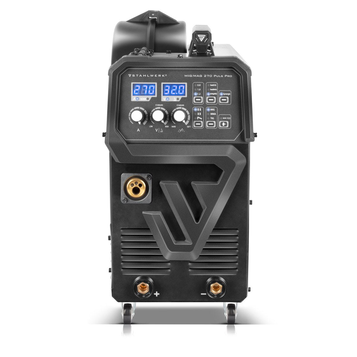 Steelworks welding machine MIG 270 pulse Pro | 4-in-1 protective gas welding device with pulse function | Inverter with 270 A, spot function, synergic wire feed, 4 roll drive, flux, lift tig and mma | ARC function | Pulse-aluminum welding function