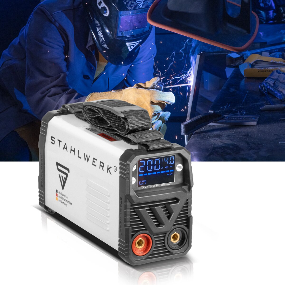 Steelworks welding machine ARC 200 MD Digital - DC full equipment MMA | E-hand | Lift-Tig inverter with 200 amps, digital display, IGBT technology and single board