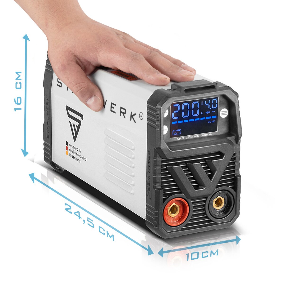 Steelworks welding machine ARC 200 MD Digital - DC full equipment MMA | E-hand | Lift-Tig inverter with 200 amps, digital display, IGBT technology and single board