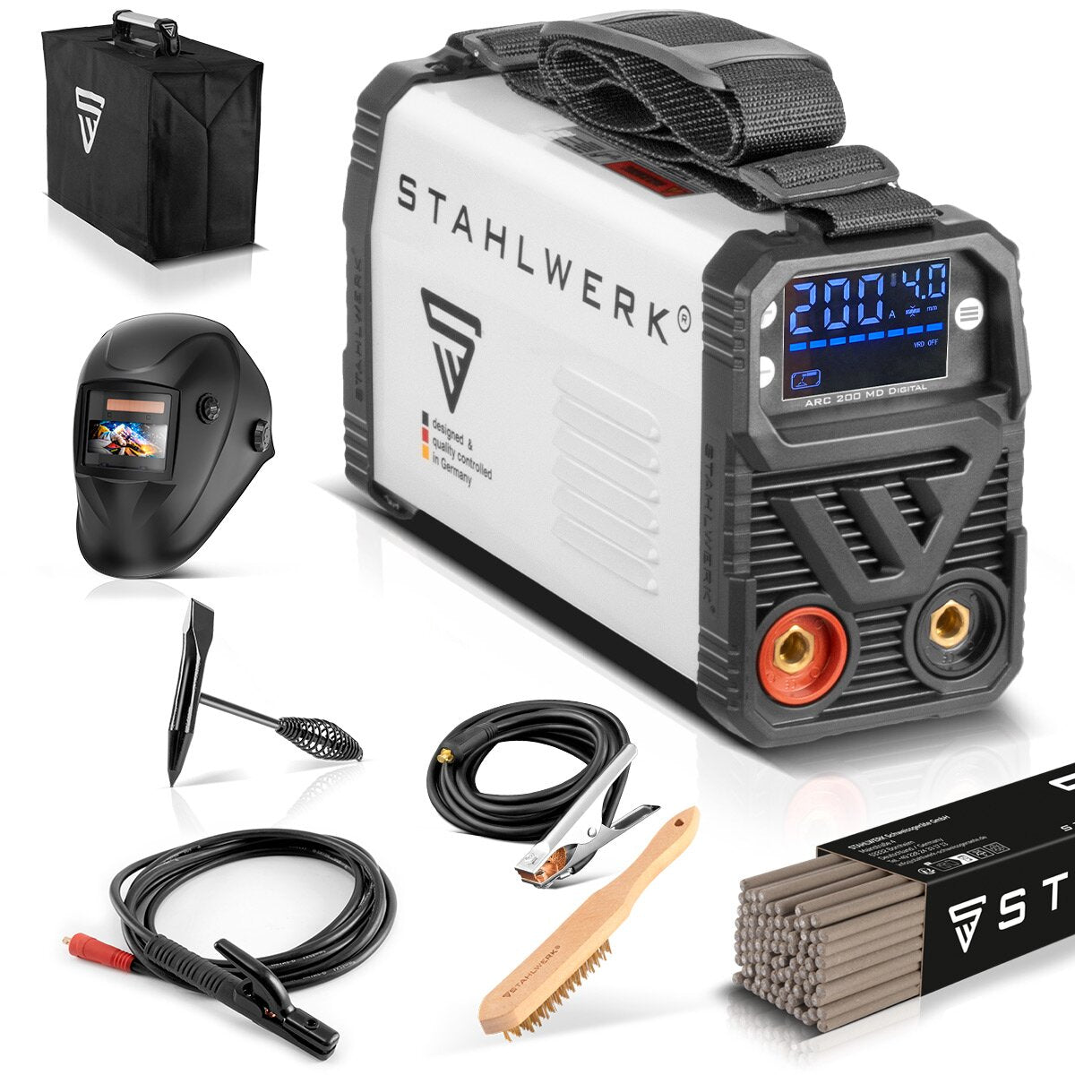 Máquina de soldadura Steelworks ARC 200 MD Digital - DC Equipo completo MMA | E-Hand | Inverter Lift-Tig con 200 amperios, pantalla digital, tecnología IGBT y tablero único