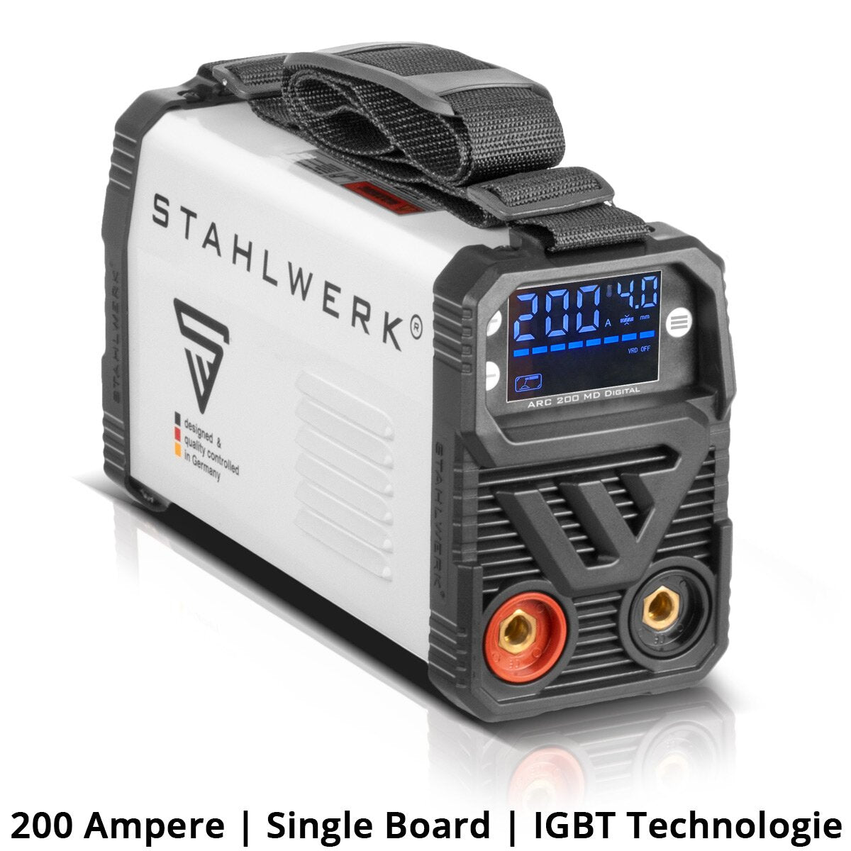 Steelworks welding machine ARC 200 MD Digital - DC full equipment MMA | E-hand | Lift-Tig inverter with 200 amps, digital display, IGBT technology and single board