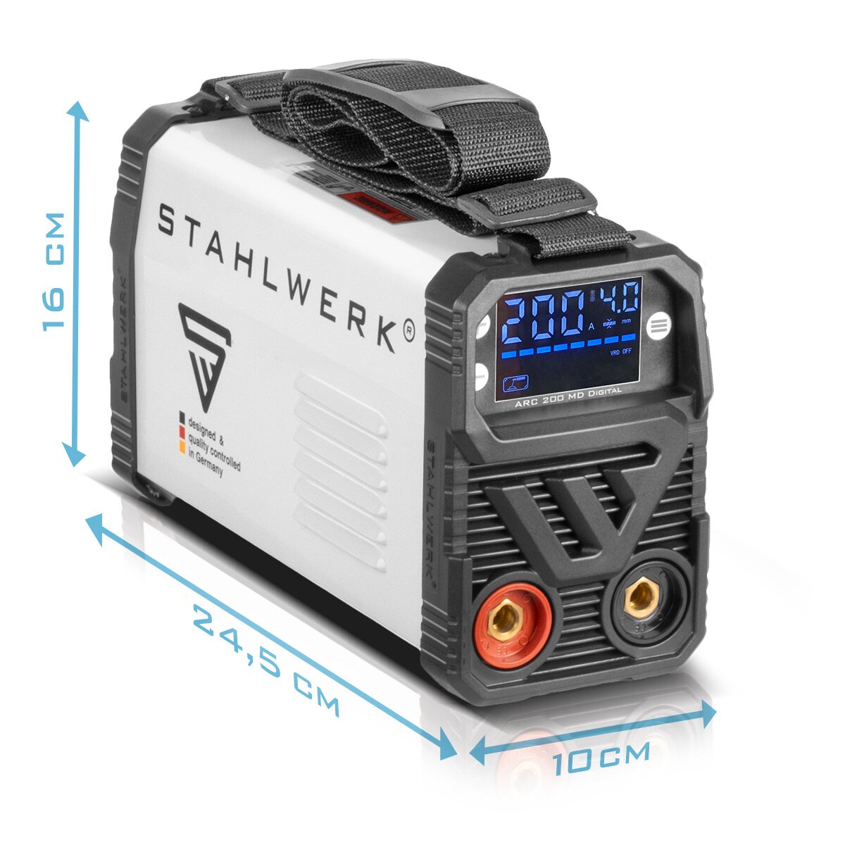 Steelworks welding machine ARC 200 MD Digital - DC full equipment MMA | E-hand | Lift-Tig inverter with 200 amps, digital display, IGBT technology and single board