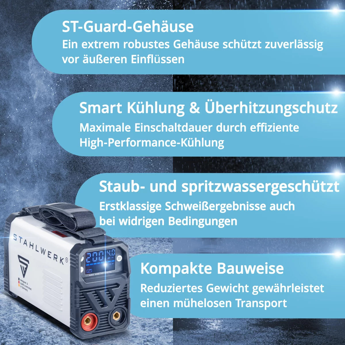STAHLWERK Schweißgerät ARC 200 MD Digital - DC MMA | E-Hand | Lift-TIG Inverter mit 200 Ampere, Digital-Display, IGBT Technologie und Single-Board