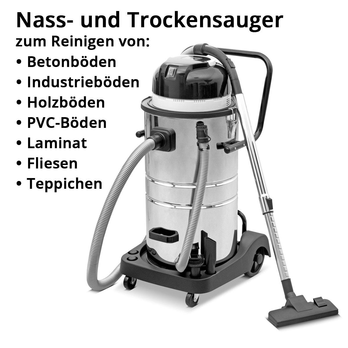 STAHLWERK Staubsauger VC-1400 ST mit 1.400 W Leistung und 60 l Edelstahlbehälter Nass- und Trockensauger mit Blasfunktion | Industriesauger | Wassersauger | Bodensauger | Allzwecksauger