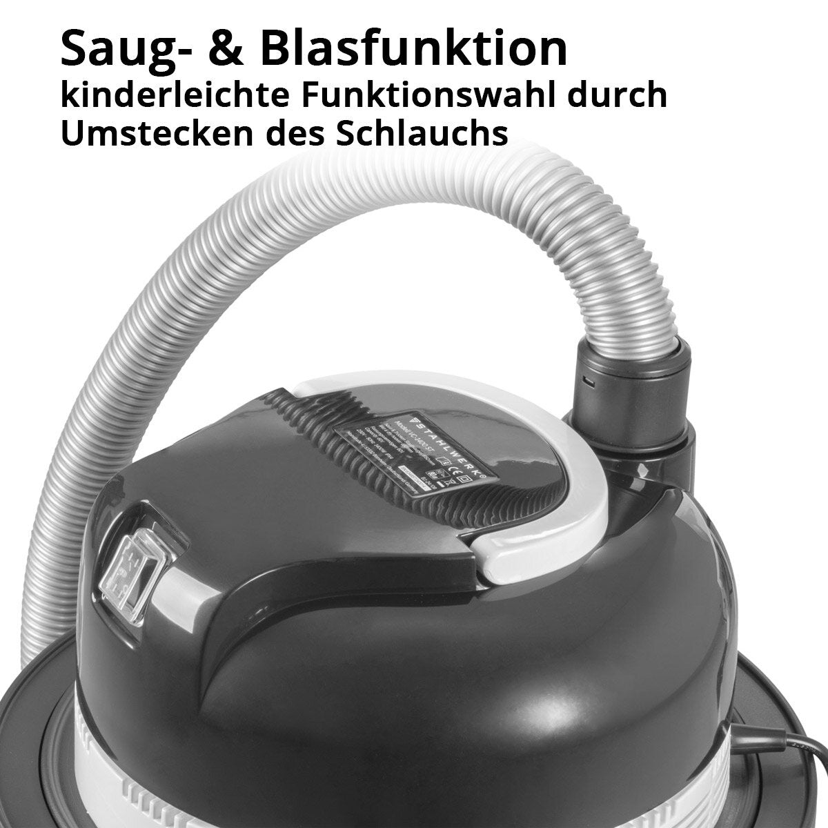 STAHLWERK Staubsauger VC-1400 ST mit 1.400 W Leistung und 60 l Edelstahlbehälter Nass- und Trockensauger mit Blasfunktion | Industriesauger | Wassersauger | Bodensauger | Allzwecksauger