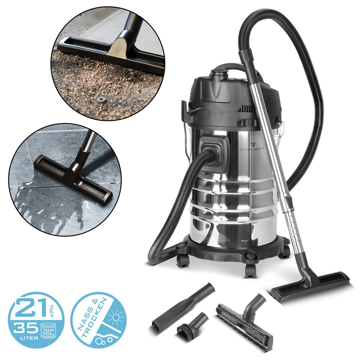 Stahlwerk Staubosucker VC-1635 ST with 1,600 W power and 35 l stainless steel container wet and dry vacuum cleaner | Industrial vacuum cleaner | Workshop vacuum cleaner | Industrial vacuum cleaner | Soil vacuum | All -purpose vacuum cleaner