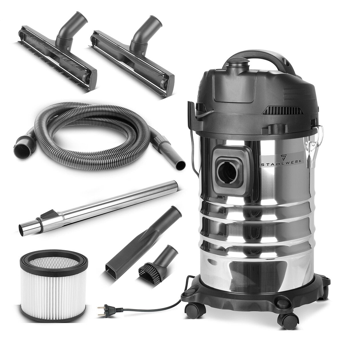 Stahlwerk Staubosucker VC-1635 ST with 1,600 W power and 35 l stainless steel container wet and dry vacuum cleaner | Industrial vacuum cleaner | Workshop vacuum cleaner | Industrial vacuum cleaner | Soil vacuum | All -purpose vacuum cleaner