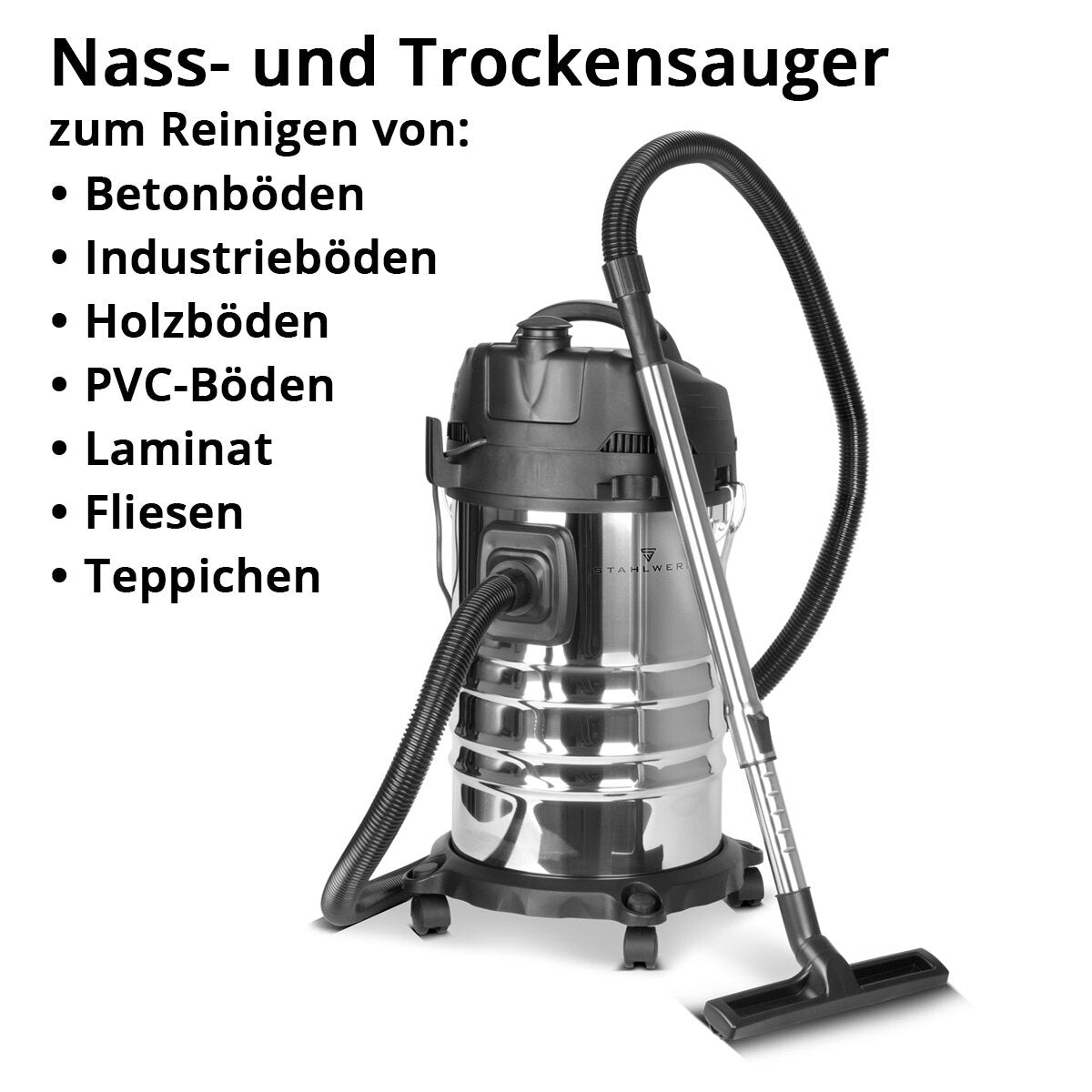 Stahlwerk Staubosucker VC-1635 ST with 1,600 W power and 35 l stainless steel container wet and dry vacuum cleaner | Industrial vacuum cleaner | Workshop vacuum cleaner | Industrial vacuum cleaner | Soil vacuum | All -purpose vacuum cleaner