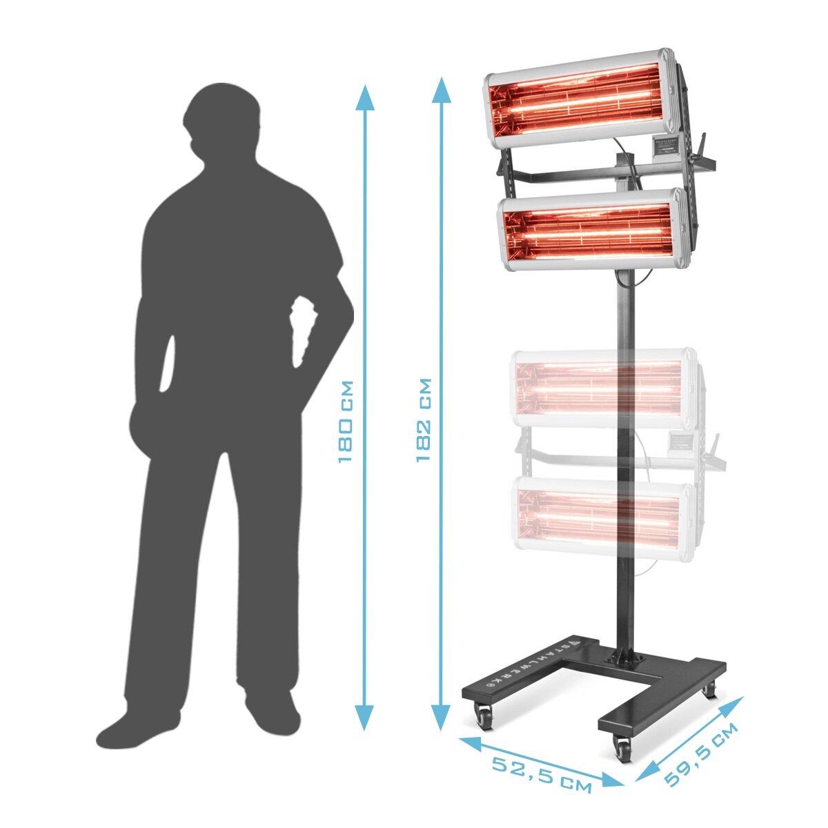 Stahlwerk Infrarot manca di asciugacapelli IL-2400 ST con 2.400 watt e treppiede, potente asciugatura a infrarossi / Spotlight / IR Essiccatore IR per l'essiccazione professionale di autolack, primer e molto altro.