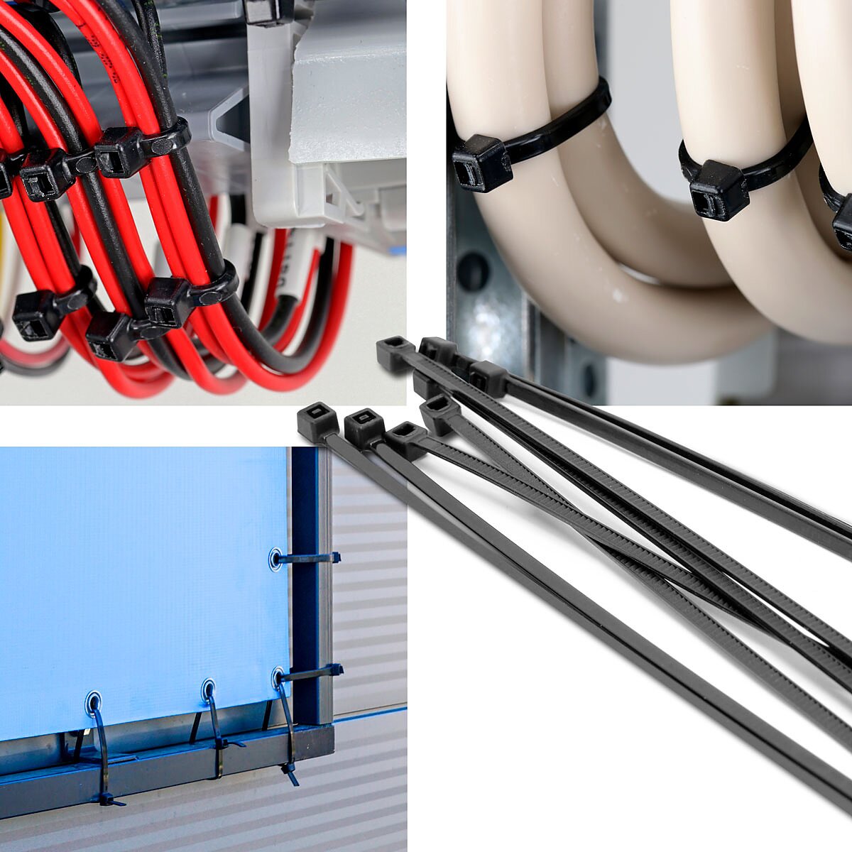 Steelworks cable tie 150 set 2.5 x 150 mm | 3.6 x 200 mm | 4.8 x 300 mm in black, industrial quality cable straps, UV-resistant, extremely train-proof, stable and durable