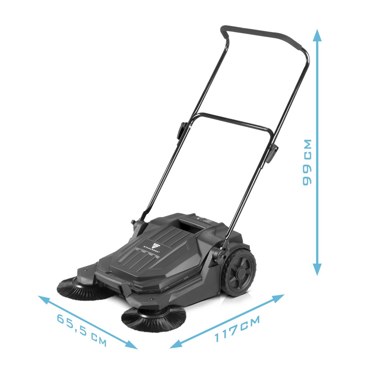 STAHLWERK Kehrmaschine SL-20 ST mit 650 mm Kehrbreite und 20 l Fassungsvermögen manuelle Bodenkehrmaschine | Handkehrmaschine mit 2 Bürsten