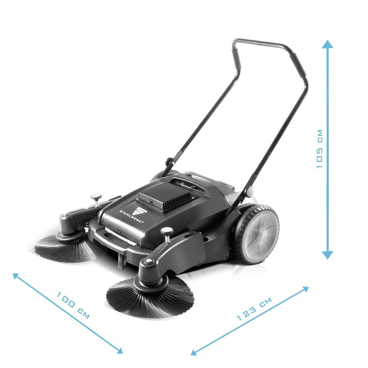 Steel mill SL-35 ST with 1000 mm sweeping width and 55 l capacity, hand sweeping / floor sweeper with a double brush head