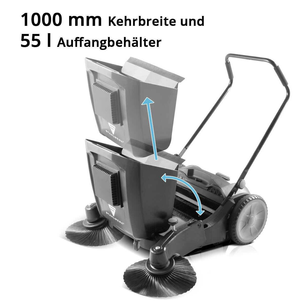 Steel mill SL-35 ST with 1000 mm sweeping width and 55 l capacity, hand sweeping / floor sweeper with a double brush head