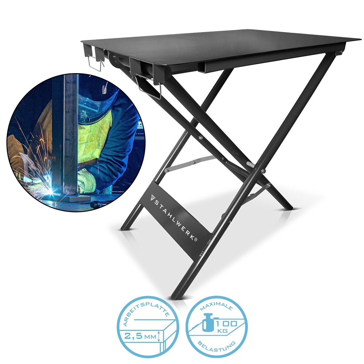 Steelwork foldable welding table FWT-890 ST 890 x 595 mm mobile assembly table with 100 kg load capacity and powder-coated legs