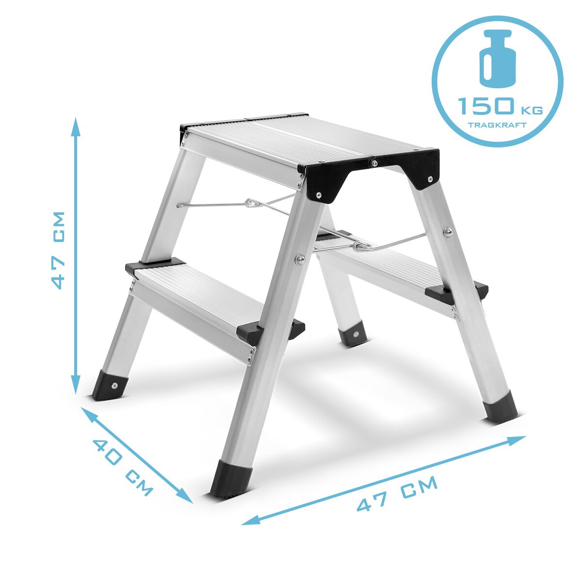 STAHLWERK Trittleiter TL-22 ST mit 150 kg Tragkraft und 2 Stufen Aluminium-Leiter | Klappleiter | Klapptritt | Mehrzweckleiter | Haushaltsleiter | Stehleiter mit rutschfesten Sprossen