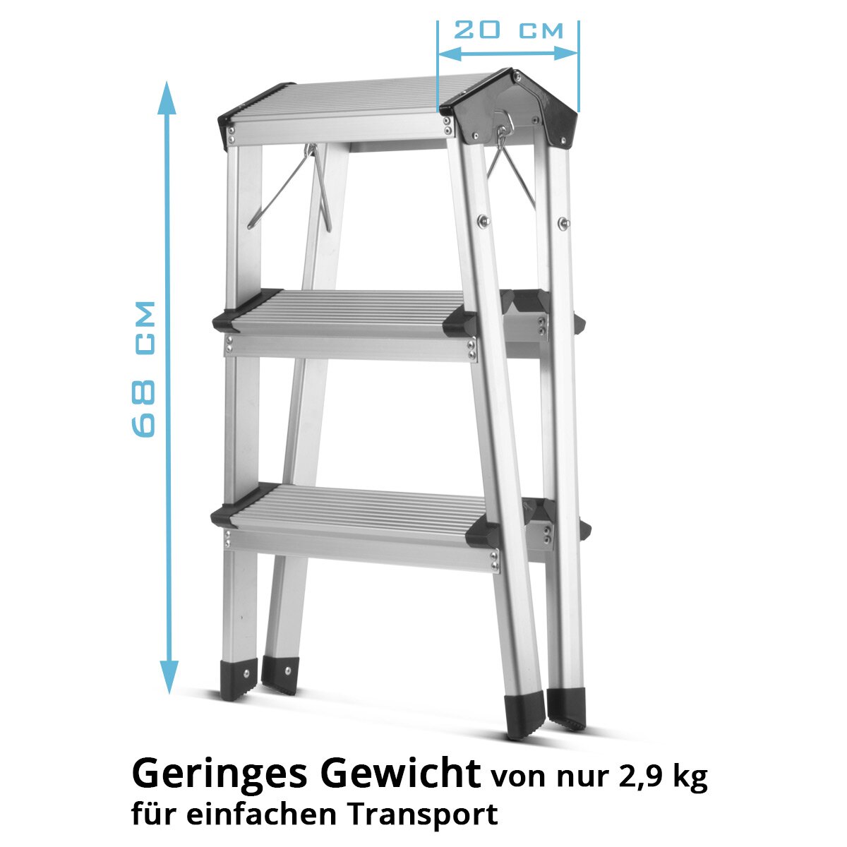 STAHLWERK Trittleiter TL-32 ST mit 150 kg Tragkraft und 3 Stufen Aluminium-Leiter | Klappleiter | Klapptritt | Mehrzweckleiter | Haushaltsleiter | Stehleiter mit rutschfesten Sprossen