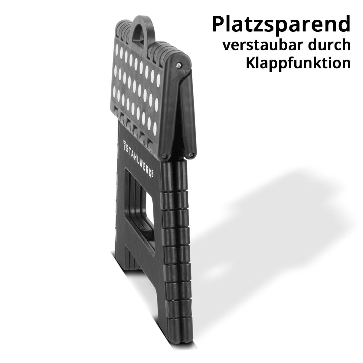 STAHLWERK Klapptritt KT-2 ST mit 150 kg Tragkraft Faltbarer Tritthocker | Klapphocker | Schemel | Trittstufe | Klappleiter | Trittleiter mit rutschfester Stufe