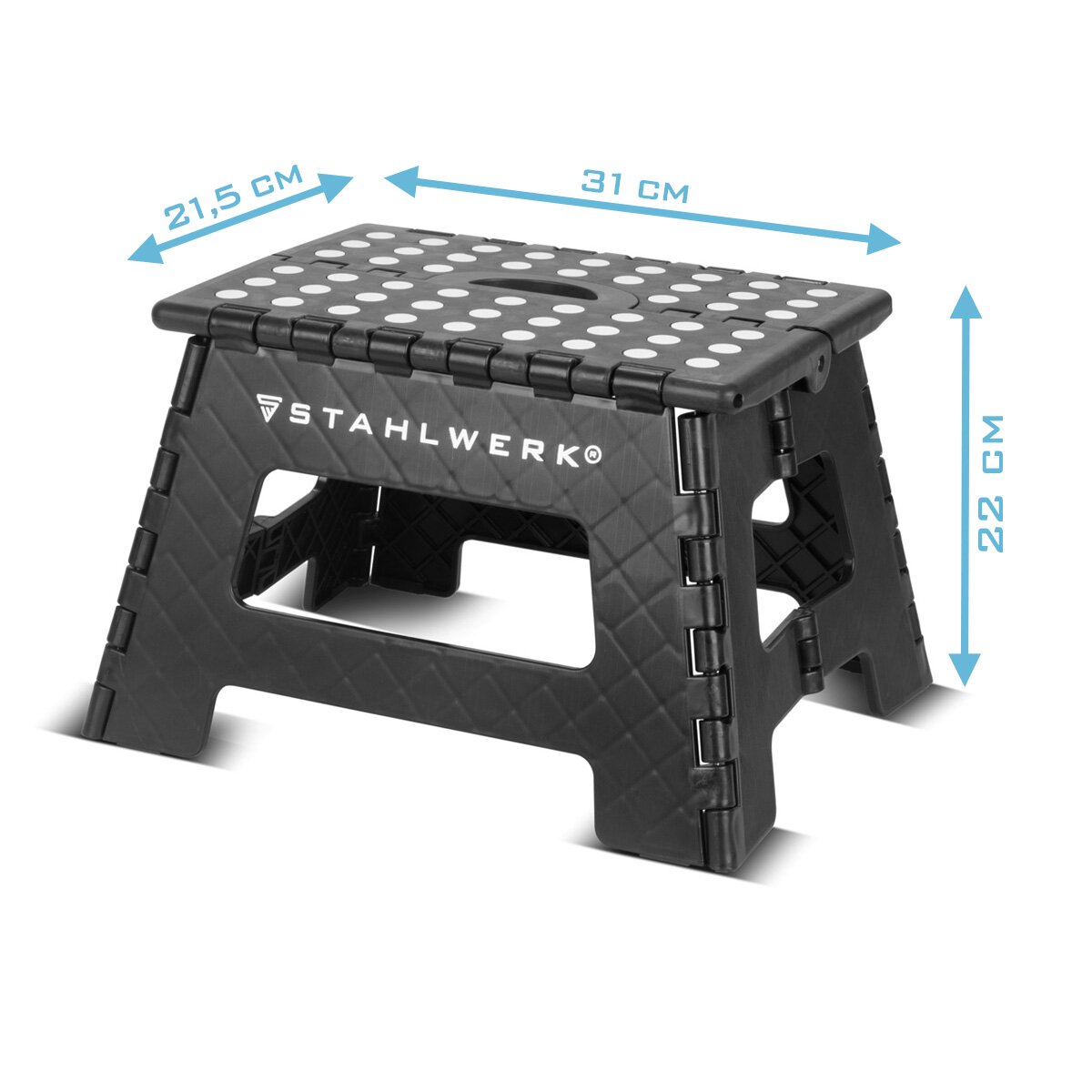 STAHLWERK Klapptritt KT-2 ST mit 150 kg Tragkraft Faltbarer Tritthocker | Klapphocker | Schemel | Trittstufe | Klappleiter | Trittleiter mit rutschfester Stufe