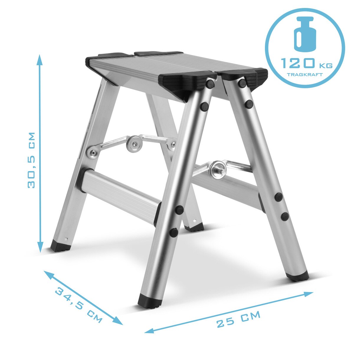 STAHLWERK Klapptritt KT-1 ST mit 120 kg Tragkraft Aluminium-Leiter | Klappleiter | Trittleiter | Schemel | Tritthocker mit rutschfester Stufe