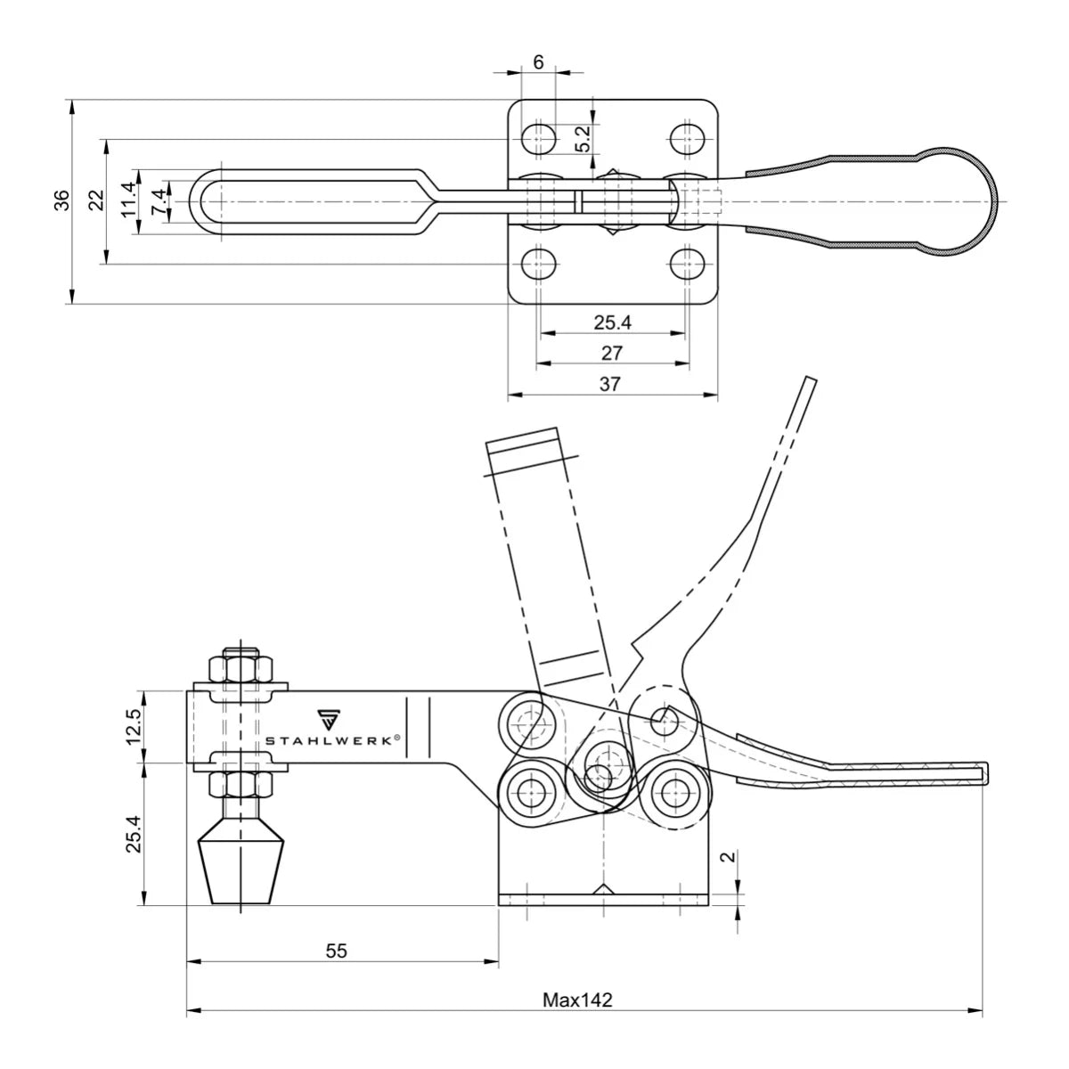 STAHLWERK Knebelklemme TC-90 ST 4er Set mit 90 kg (198 lbs) Spannkraft, robuster Schnellspanner / Senkrechtspanner / Kniehebelspanner aus rostfreiem Stahl