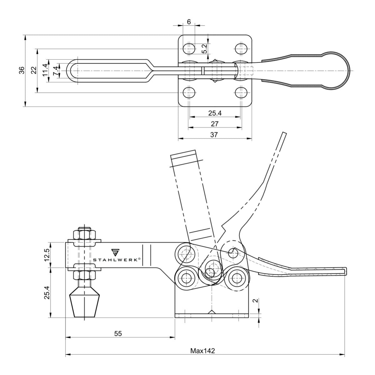 STAHLWERK Knebelklemme TC-90 ST 2er Set mit 90 kg (198 lbs) Spannkraft, robuster Schnellspanner / Senkrechtspanner / Kniehebelspanner aus rostfreiem Stahl