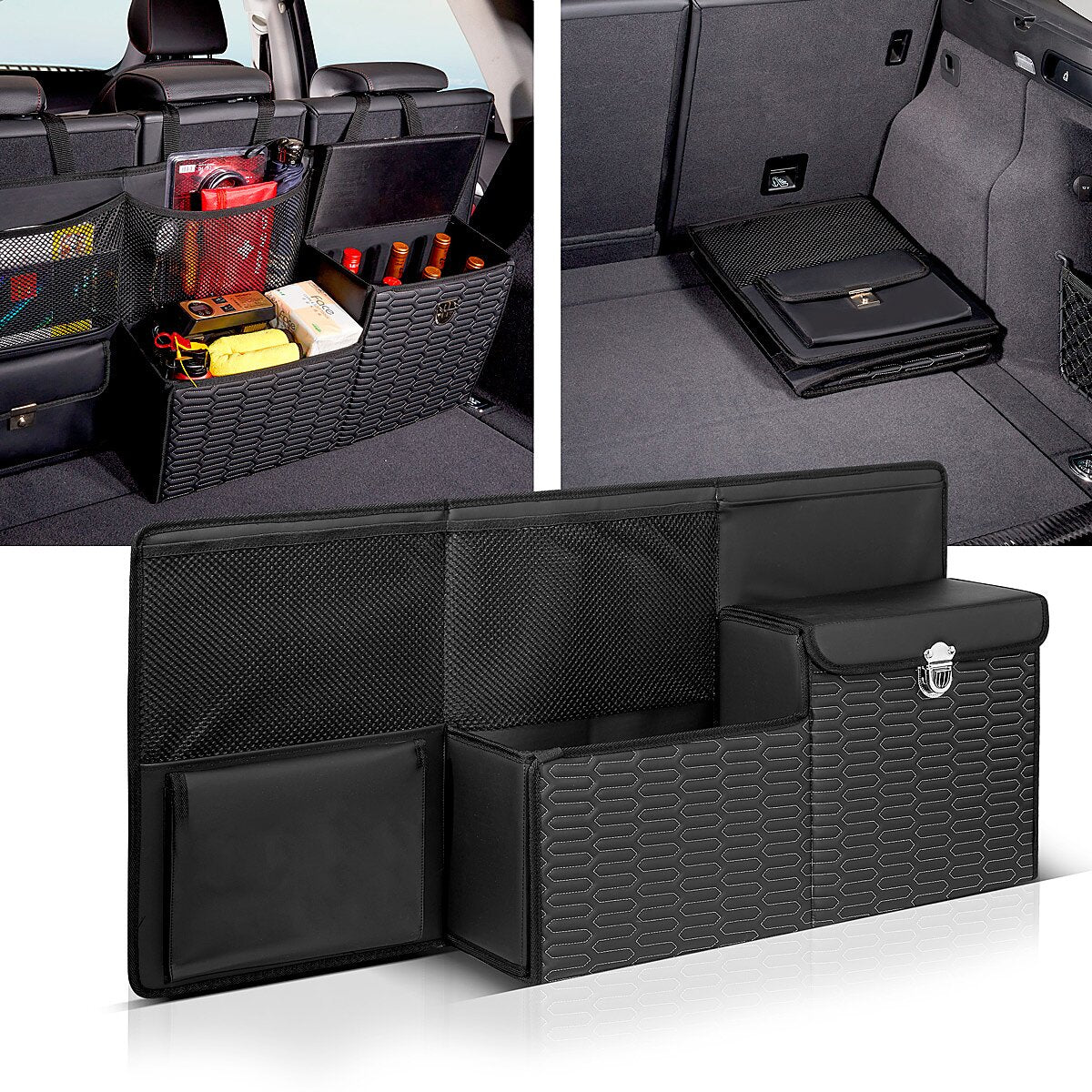 Organizador de troncal de Steelworks TO-995 ST Auto-Organizer | Caja de troncal | Bolsa de automóviles | Almacenamiento del tronco | Bolsa de baúl | Bolsa de equipaje con diferentes compartimentos y bolsas de almacenamiento