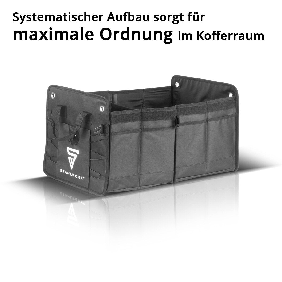 Steelworks Auto-Organizer | Organizzatore del bagagliaio | TRUNK BOX | Borsa automatica | Archiviazione del bagagliaio | Bag del tronco | Borsa per bagagli con diversi scomparti e borse di stoccaggio