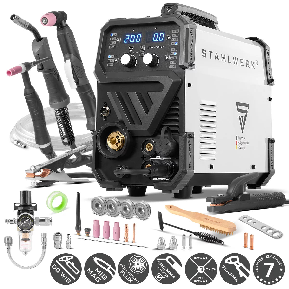 STAHLWERK CTM-250 ST combination welding machine TIG + MIG/MAG + MMA/ARC + CUT/Plasma with 200 amp and 45 amp plasma function