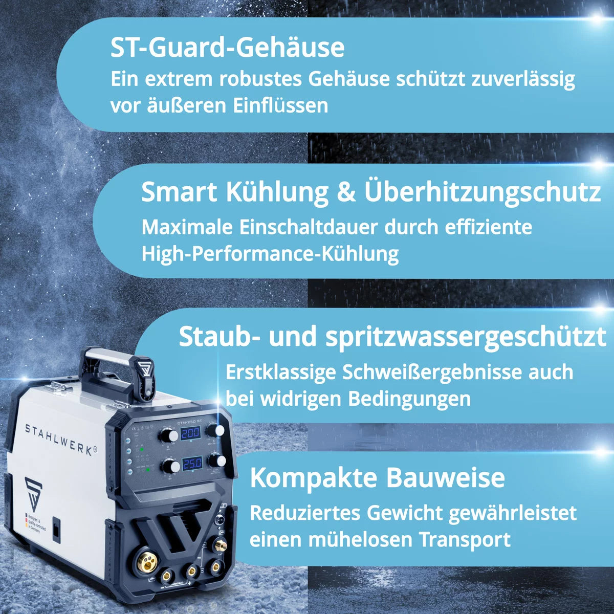 STAHLWERK CTM-250 ST Kombi-Schweißgerät WIG + MIG/MAG + MMA/E-Hand + CUT/Plasma mit 200 Ampere und 50 Ampere Plasma-Funktion Vollausstattung