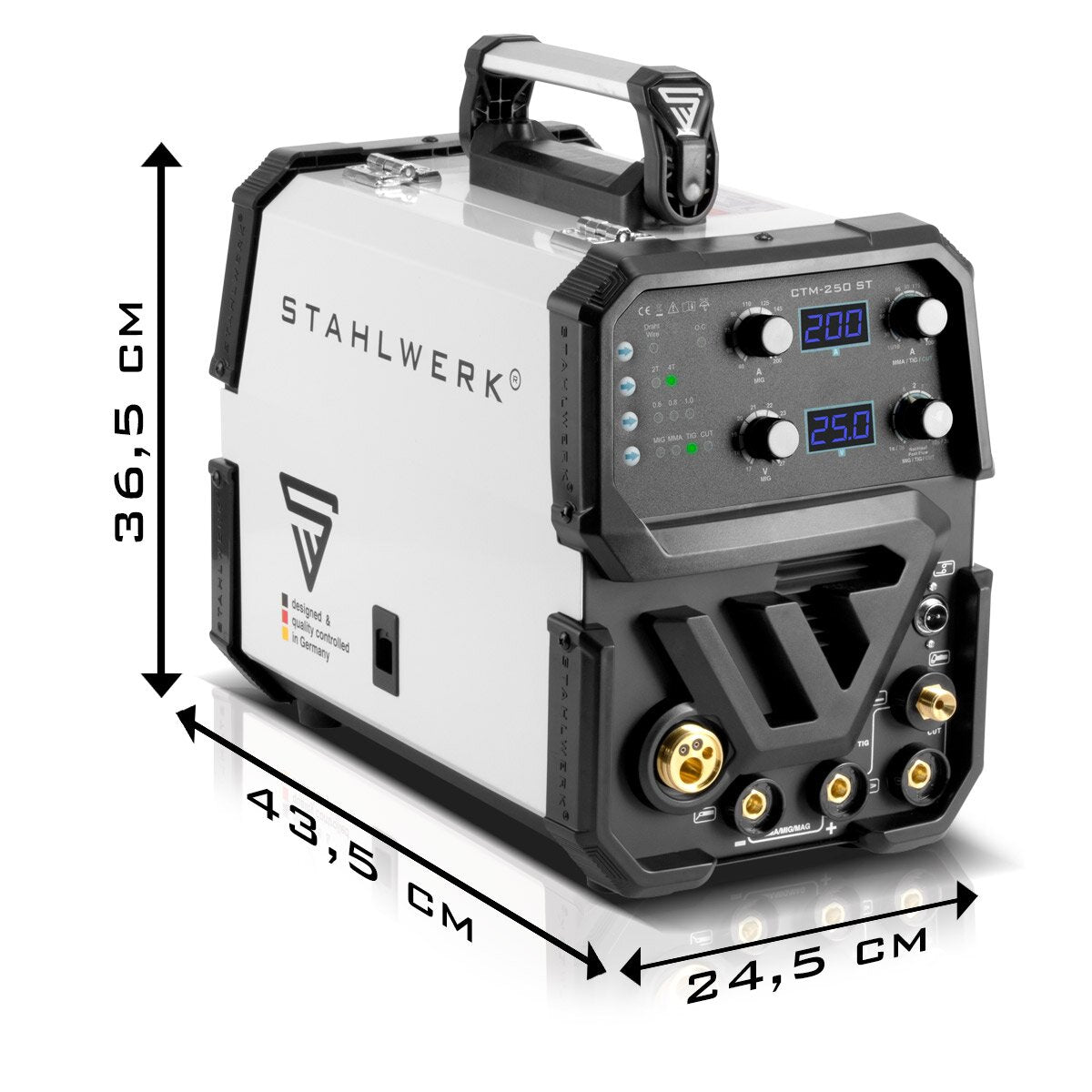 Steelworks 4 in 1 combi welding device CTM-2550 ST full equipment / E-hand combi welding device with 200A and 50A plasma function / multifunction device WIG + MIG + MMA / E-Hand