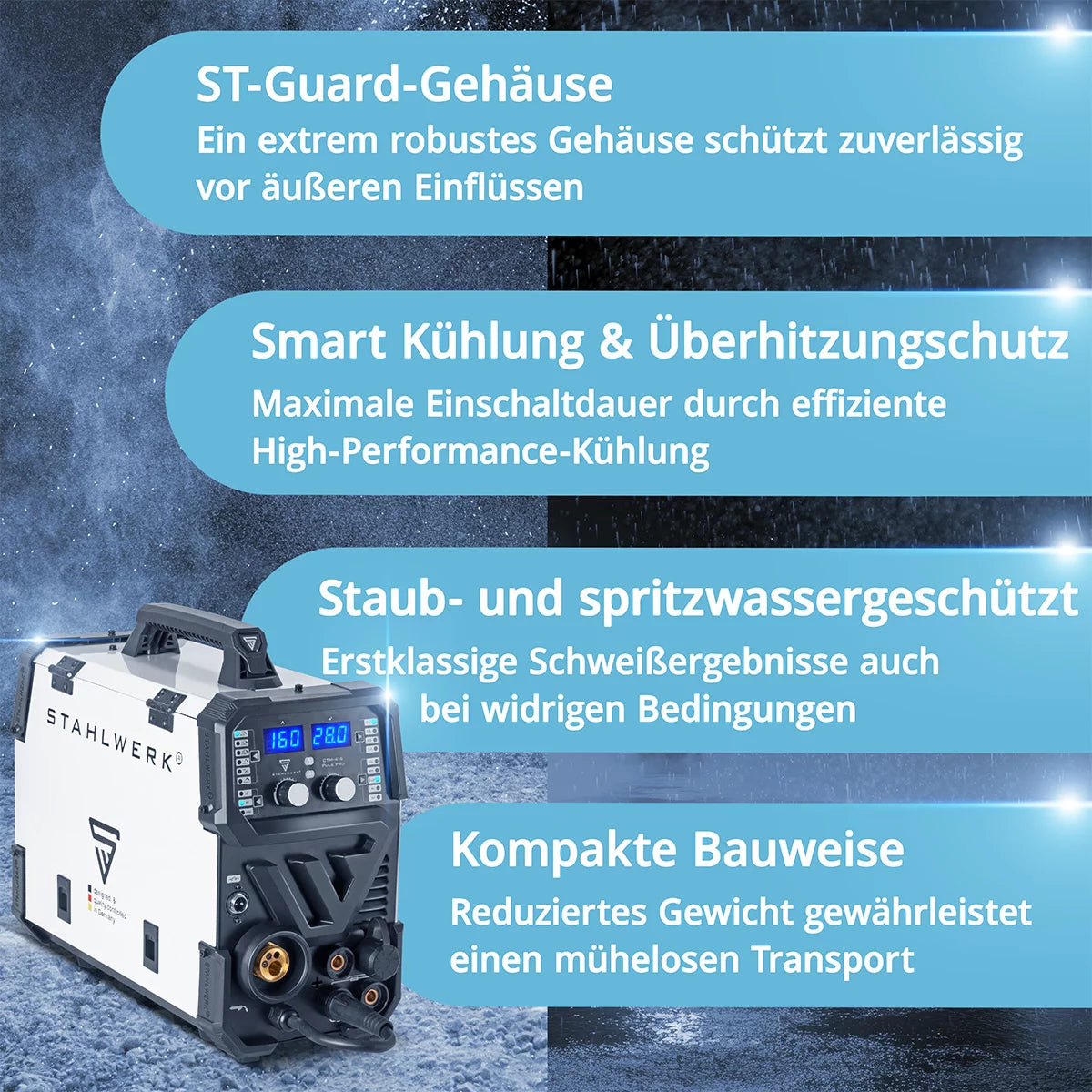 STAHLWERK Schweißgerät CTM-416 Puls Pro Vollausstattung 6-in-1 Schutzgas-Schweißgerät | Inverter mit 160 A, Puls-Funktion für Aluminium und 40 A Plasmaschneider CUT | WIG | MIG MAG | PULS | MMA | FLUX