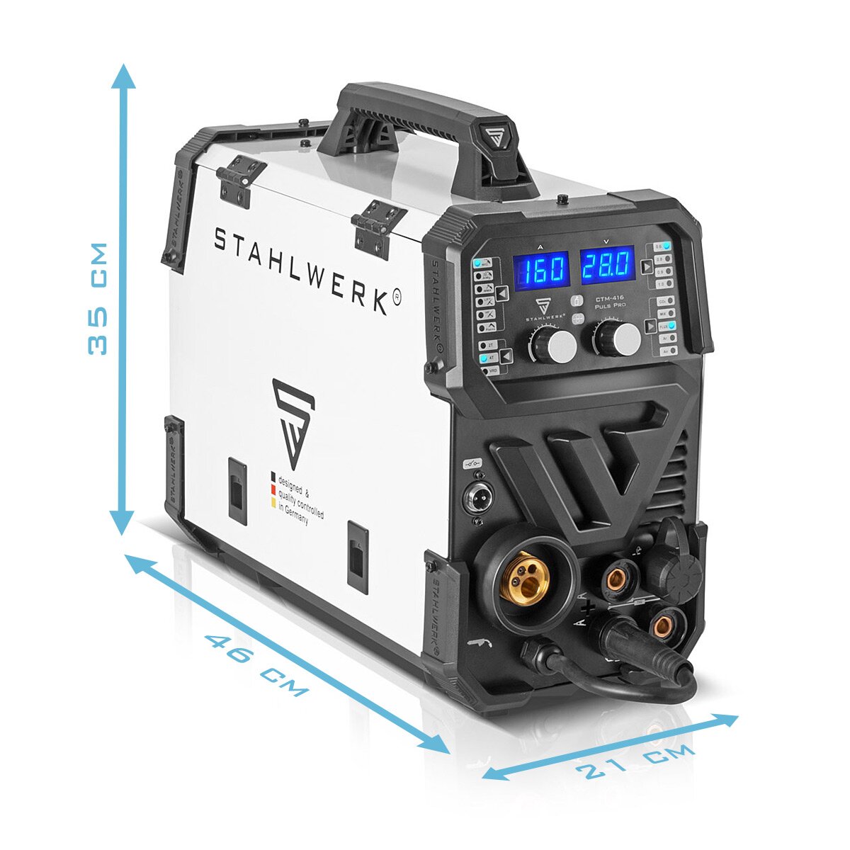 Steelworks combination welding device CTM-416 pulse per full equipment 6-in-1 protective gas welding device | Inverter with 160 A, pulse function, synergic wire feed and integrated 40 A plasma cutter cut | WIG | Mig Mag | Pulse | MMA | Flux