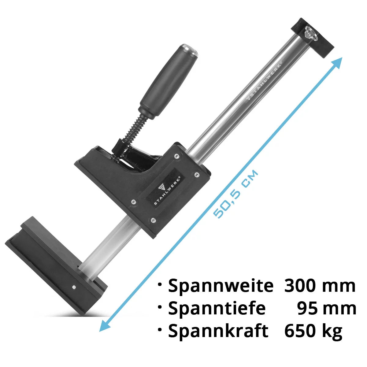 STAHLWERK Korpuszwinge 95x300 mm / 12"| kraftvolle Schraubzwinge mit 650 kg Spannkraft | Klemmzwinge mit großer Auflagefläche zum Fixieren von Werkstücken | stabile Zwinge mit Spannweite 300 mm, Spanntiefe 95 mm