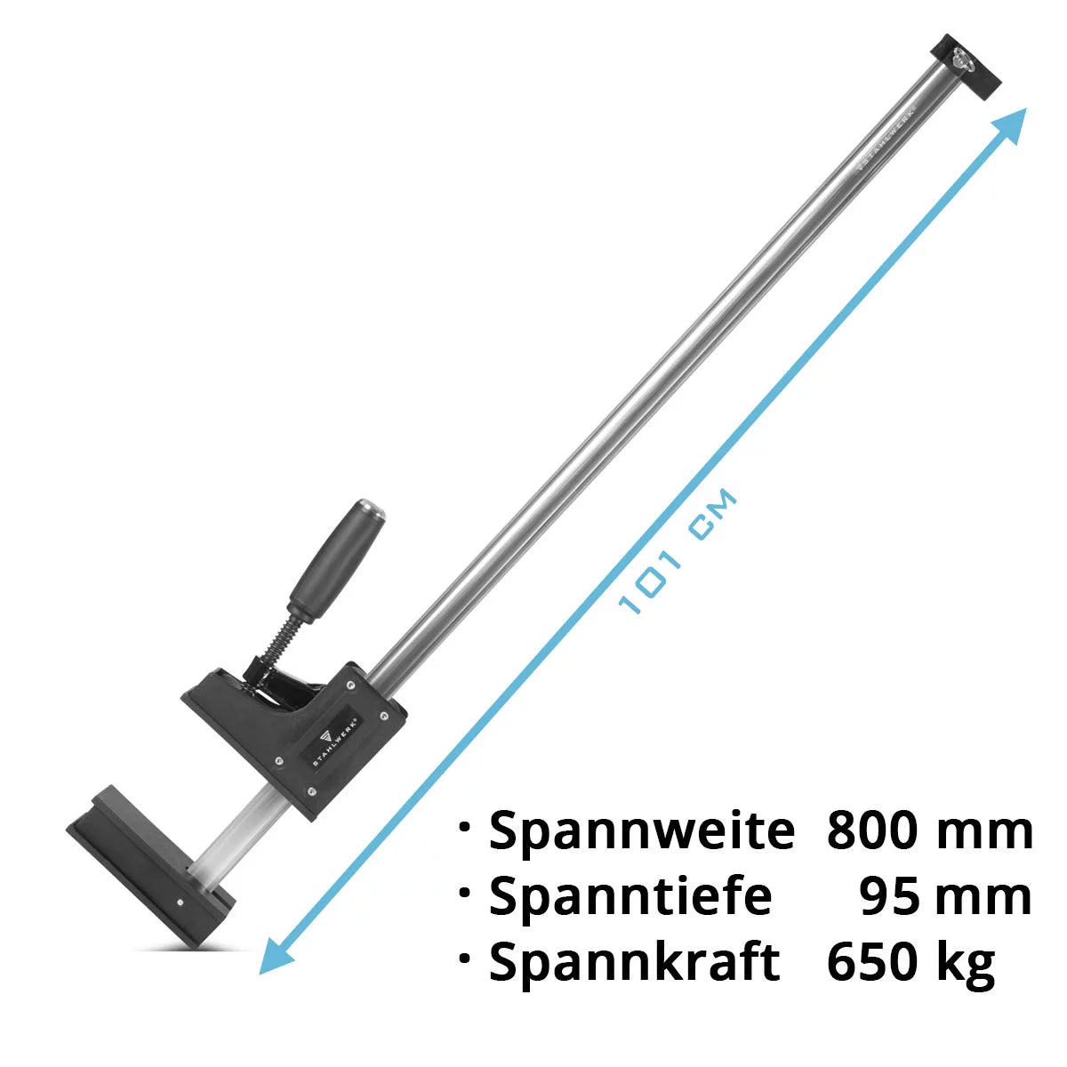 STAHLWERK Korpuszwinge 95x800 mm / 32"| kraftvolle Schraubzwinge mit 650 kg Spannkraft | Klemmzwinge mit großer Auflagefläche zum Fixieren von Werkstücken | stabile Zwinge mit Spannweite 800 mm, Spanntiefe 95 mm