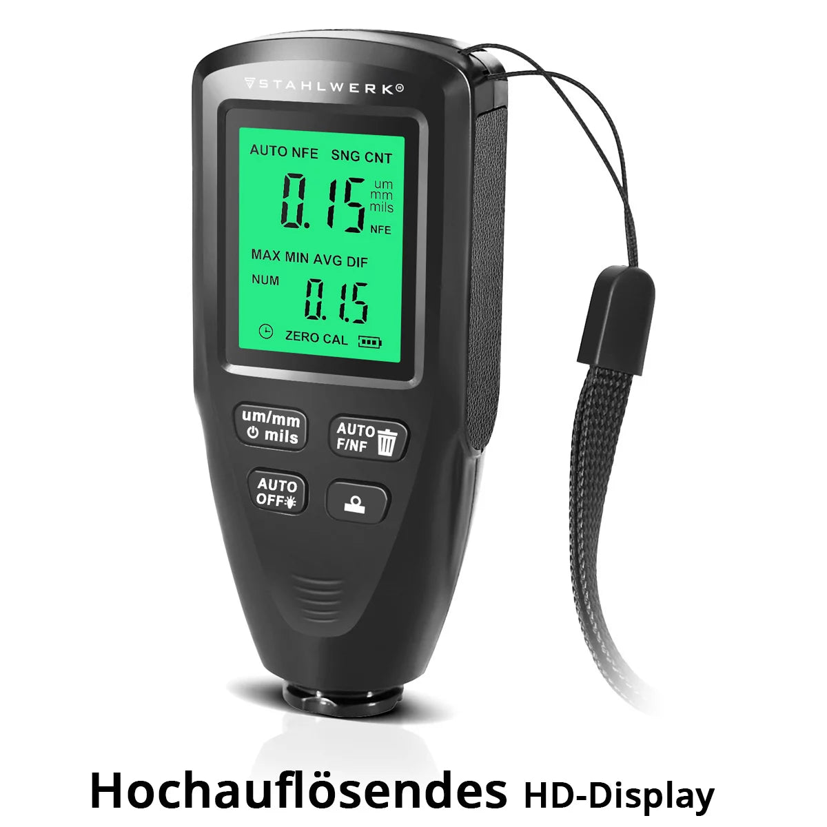 STAHLWERK Schichtdickenmesser | Kompakter Lackdickenprüfer 0-2000 µm für KFZ und Materialprüfung | Dual-Sonde-Messgerät zur Bestimmung von Lackdicken | Präziser Fe/NFe Lackdickenmesser für Metall