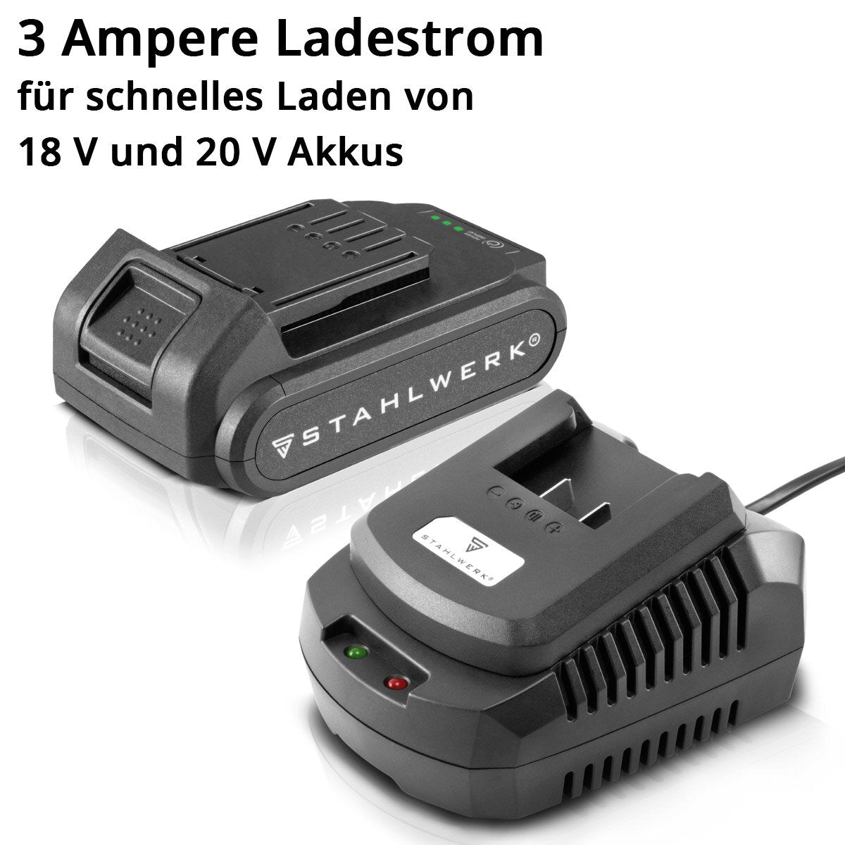 STAHLWERK Ladegerät BC-90 ST Akku Schnellladegerät | Charger mit 3 A Ladestrom und LED-Anzeige für 18 V | 20 V Li-Ion Akkus von Akkuschraubern, Akkubohrern, Akkuwinkelschleifern, Akkusägen