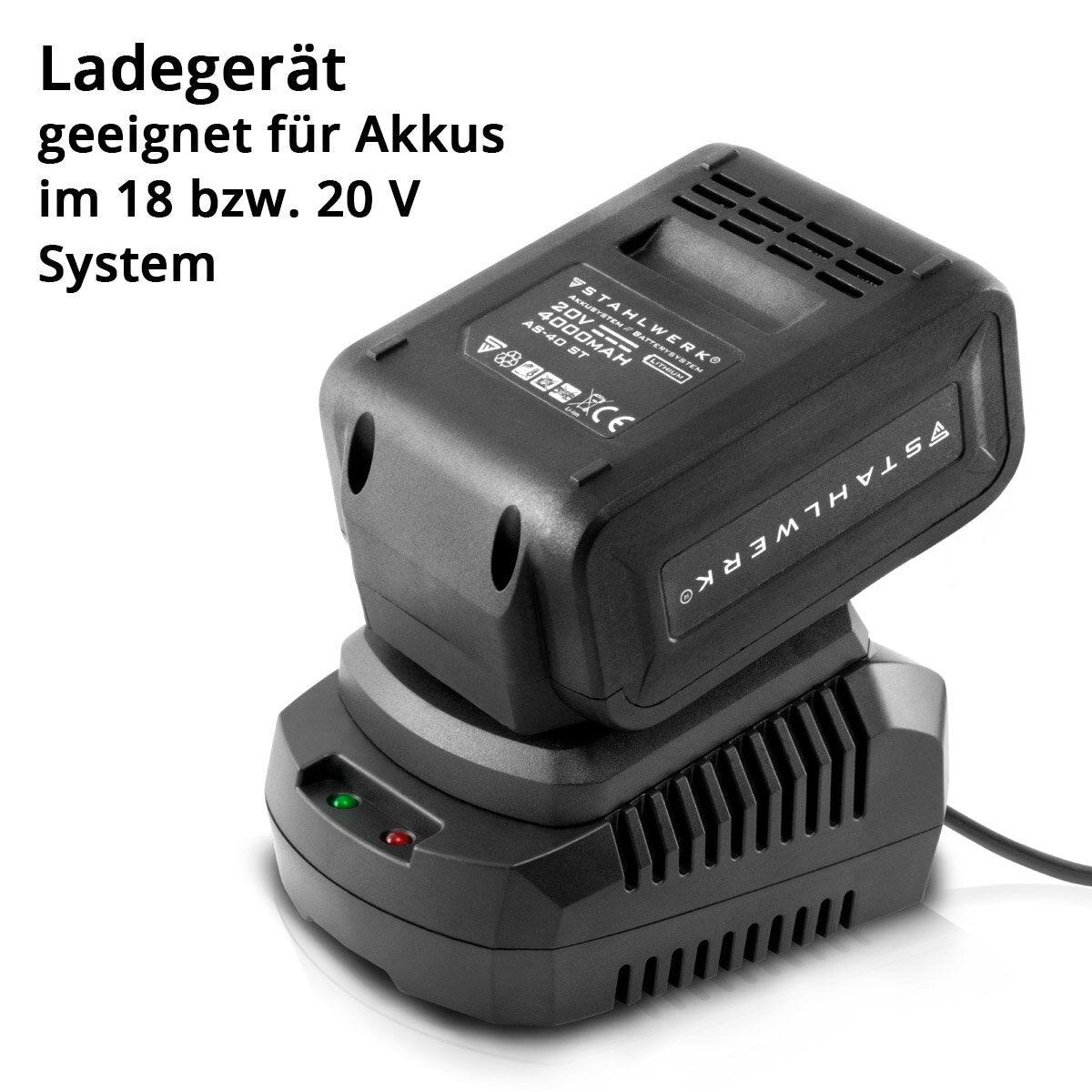 STAHLWERK Ladegerät BC-90 ST Akku Schnellladegerät | Charger mit 3 A Ladestrom und LED-Anzeige für 18 V | 20 V Li-Ion Akkus von Akkuschraubern, Akkubohrern, Akkuwinkelschleifern, Akkusägen