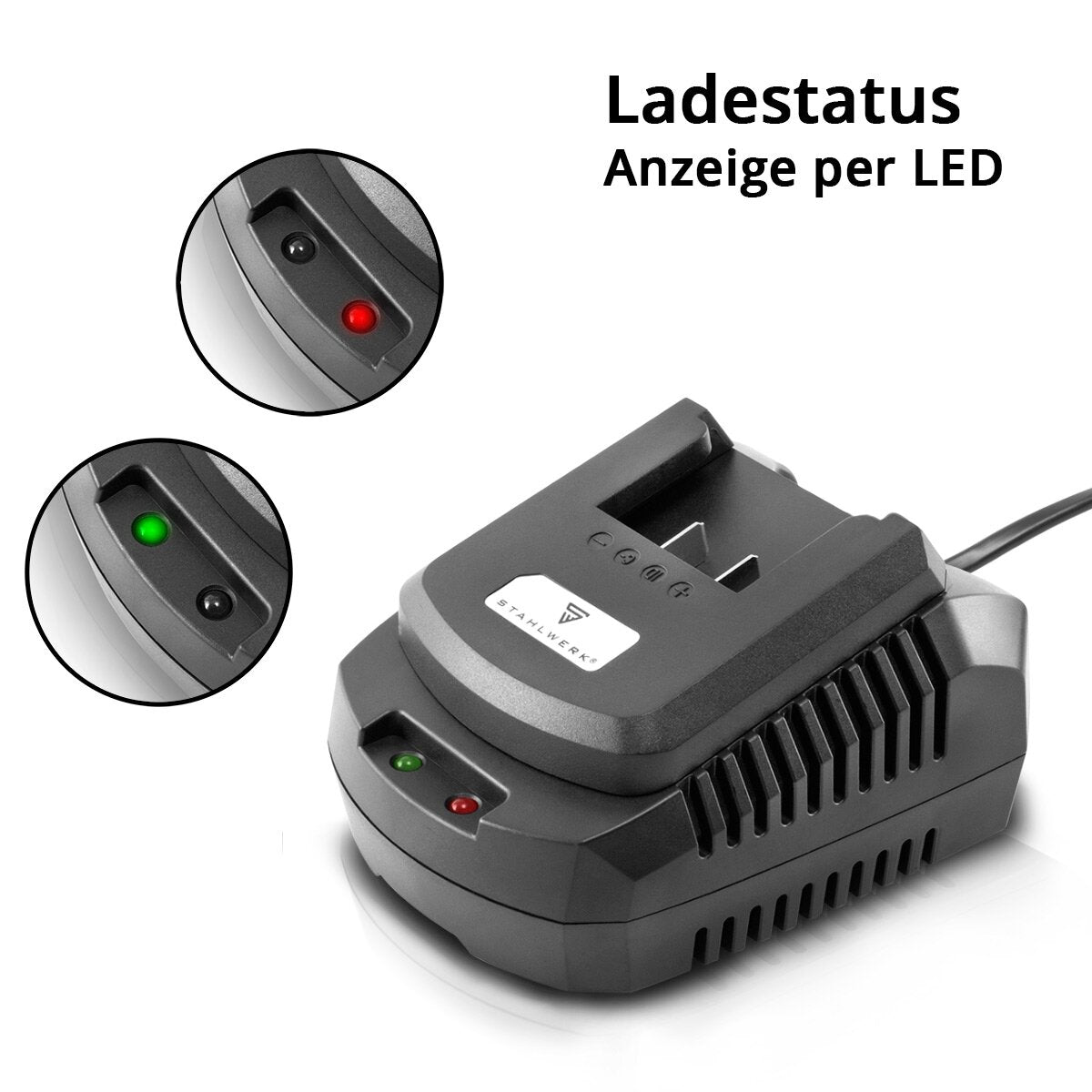 STAHLWERK Ladegerät BC-90 ST Akku Schnellladegerät | Charger mit 3 A Ladestrom und LED-Anzeige für 18 V | 20 V Li-Ion Akkus von Akkuschraubern, Akkubohrern, Akkuwinkelschleifern, Akkusägen