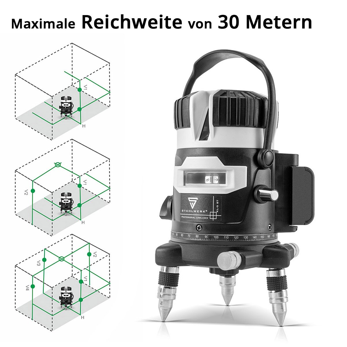 Laser a fila trasversale 3D in acciaio KL-5 ST con livello laser a 360 ° a 360 °, laser a livello di autolivello